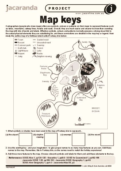 Map Keys Worksheet for 5th - 8th Grade | Lesson Planet