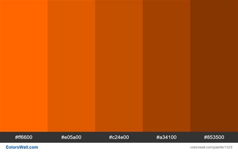 Orange shades colours. HEX colors #ff6600, #e05a00, #c24e00, #a34100 ...