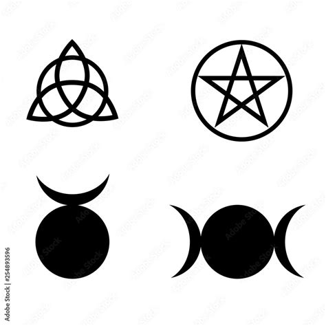 Wicca and pagan symbols. Illustration of a pentagram, triquetra, the ...