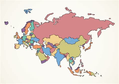 Eurasia. Continent with the Contours of the Countries. Vector Drawing ...