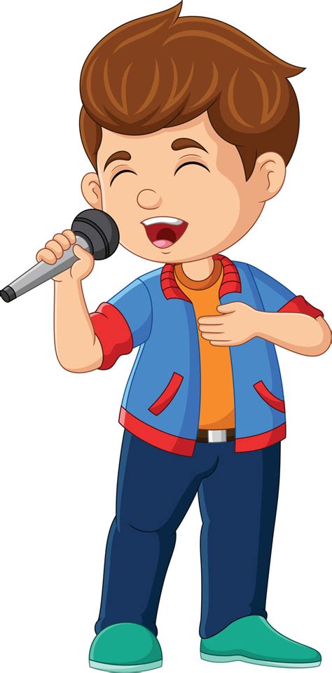 lindo niño cantando con el micrófono 15219507 Vector en Vecteezy