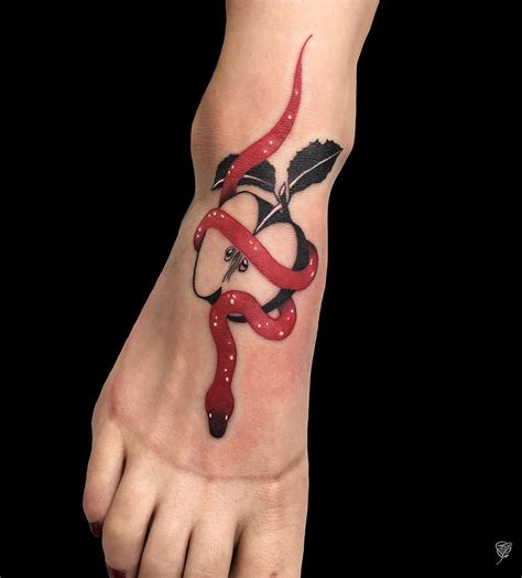 Snake an Apple Tattoo in Black and Red