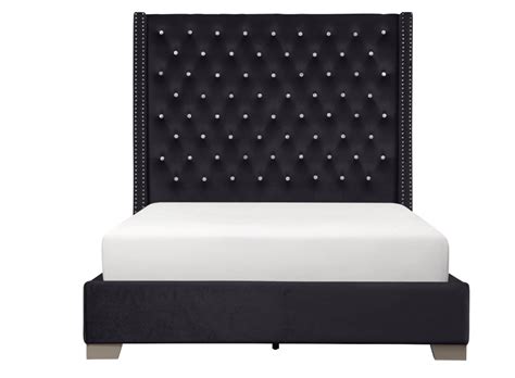 A-SHAQ Velvet Bed with Tall Headboard & Crystal Buttons - Luxurious and ...