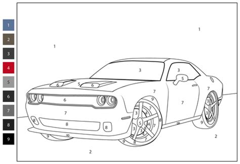 Dodge Challenger Hellcat Color by Number coloring page | Free Printable ...