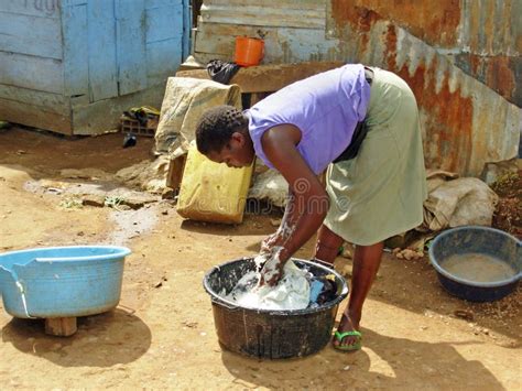 Young African Woman Washing Clothes Urban Uganda Editorial Image ...