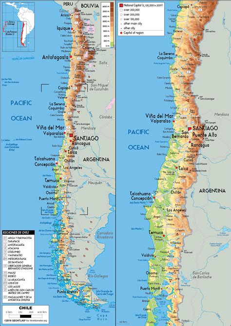 Chile Map (Physical) - Worldometer