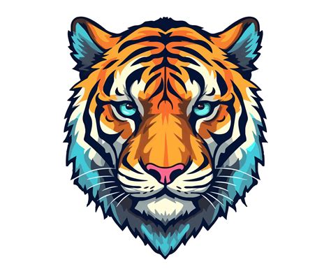 Colorful tiger Head Logo, tiger face Sticker, pastel cute colors ...