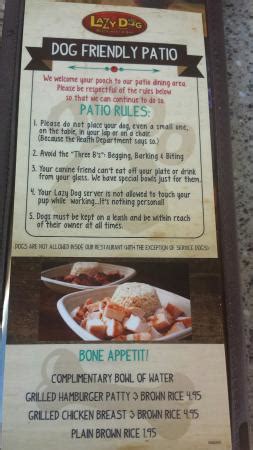 Dog rules and menu - Picture of Lazy Dog Restaurant & Bar, Las Vegas ...