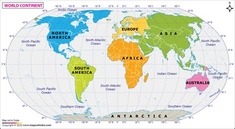 World Map Divided By Continents - World Time Zone Map