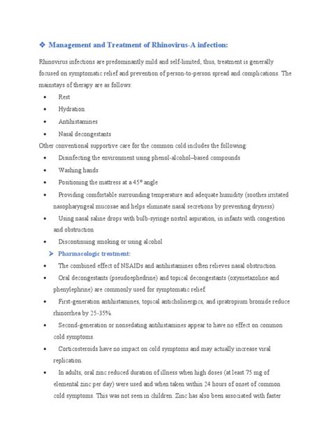 Management and Treatment of Rhinovirus | PDF | Common Cold | Epidemiology