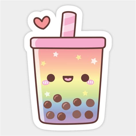 Rainbow Cute Boba Tea Doodle - Boba Tea - Sticker | TeePublic