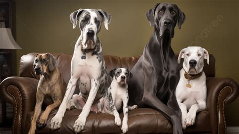 6 Great Danes In A Brown Leather Couch Background, Great Dane Picture ...