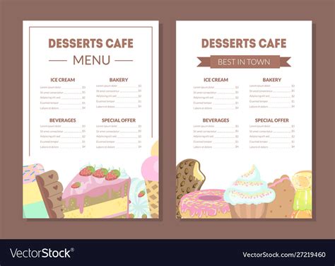 Desserts cafe menu template kids food ice Vector Image