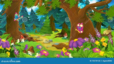 Cartoon Forest Scene - Illustration for Children Stock Illustration ...