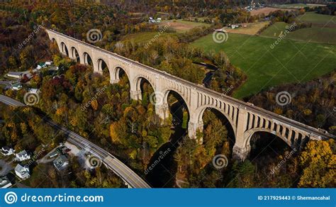 Aerial of Historic Tunkhannock Railroad Viaduct - Autumn Colors ...