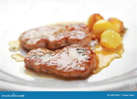 Veal steak in sauce stock image. Image of potato, meat - 24827861