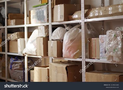 Storage Boxes Crates On Shelves Warehouse Stock Photo 2139011465 ...