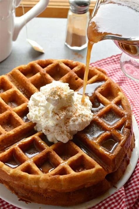 Apple Butter Waffles with Cinnamon Syrup - Sugar Dish Me