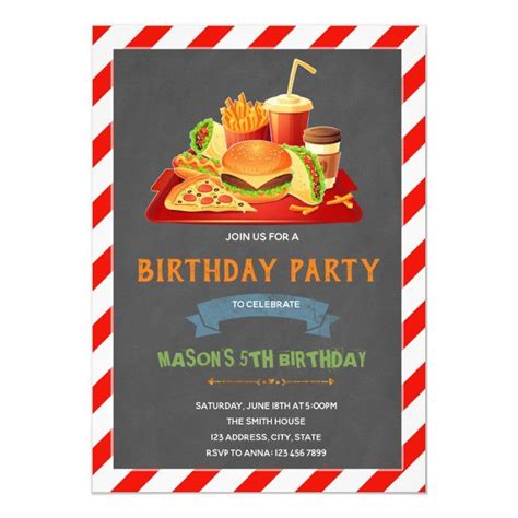 Cute junk food birthday party Invitation | Zazzle | Birthday party ...