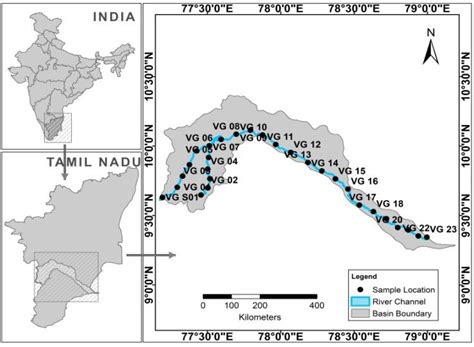 Map of the Vaigai River Basin showing the sampling locations | Download ...