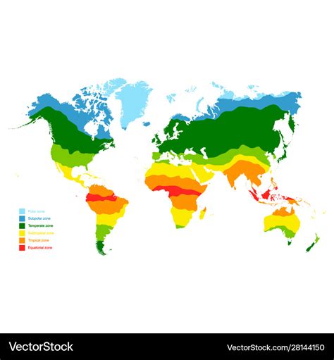 Map with world climate zones Royalty Free Vector Image