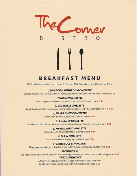 The Corner Bistro Menu, Menu for The Corner Bistro, Randolph, Randolph ...