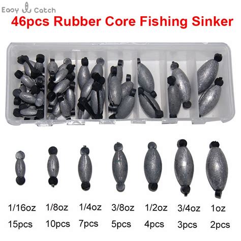 46pcs 7 Sizes Lead Fishing Sinker For Texas Rig Carp Fishing Rubber ...