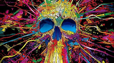 HD wallpaper: multicolored skull illustration, artwork, Matei ...