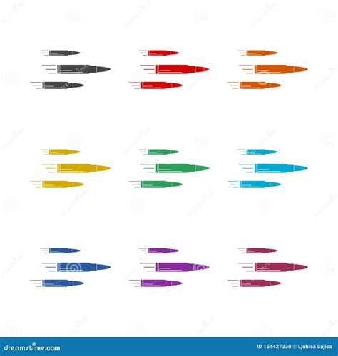 Flying Bullet Color Icons Set Symbol Isolated on White Background Stock ...