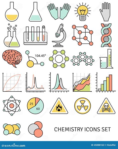 La Ligne Plate Icônes A Placé Des Symboles De Chimie Et Illustration de ...