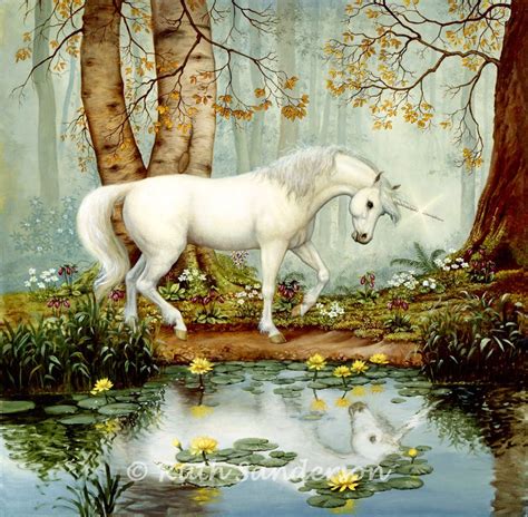 "Unicorn Forest" by Ruth Sanderson oil on board | Enhörning, Änglar, Hästar