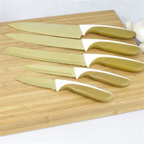 5-Piece Titanium Knife Set - White/Gold Handles – Jean Patrique ...