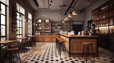 3d Bakery Cafe Design With Coffee Tables Background, 3d Render Coffee ...