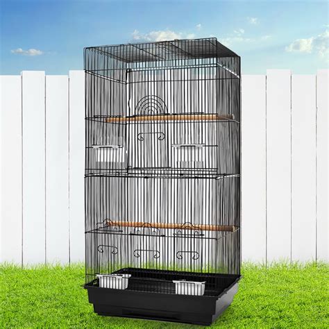 Medium Bird Cage Parrot Budgie Aviary with Perch - Black