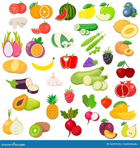 Vector Fruits and Vegetables Icon Set Isolated on White Background ...