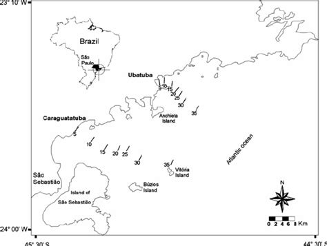 Map of study area: Ubatuba and Caraguatatuba indicating the sampling ...