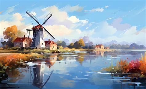 Premium AI Image | windmill painting