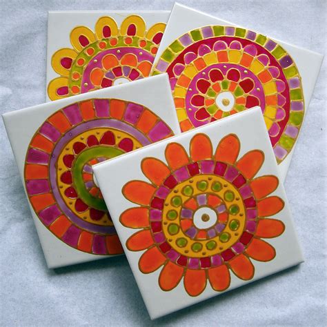 Hand Painted Ceramic tile coasters www.jocelynproustdesigns.com.au ...