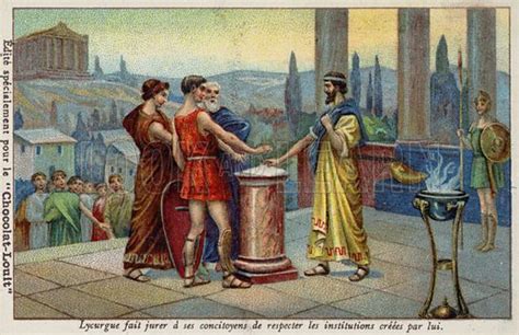 Lycurgus of Sparta making his fellow citizens swear to respect … stock ...