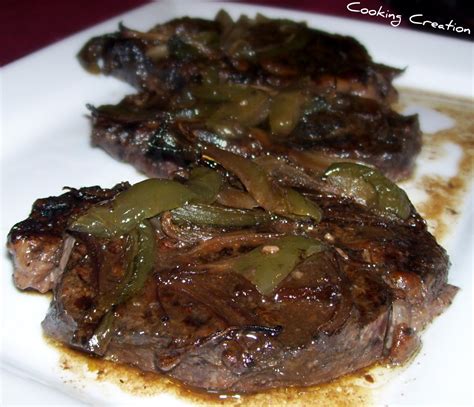 Cooking Creation: Chuck Eye Steak with Onion & Green Pepper in Red Wine ...