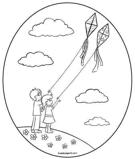 Flying Kites Coloring Page - Free Clip Art