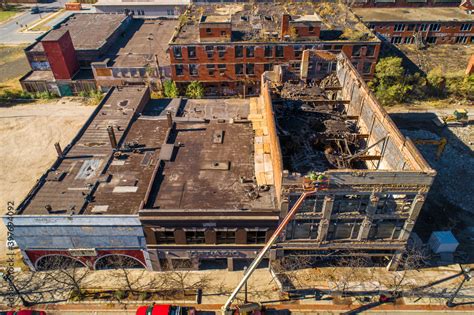 Aerial View of Crumbling Gary Indiana, Post industrial Collapse of ...