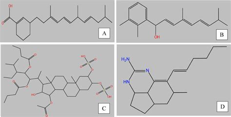 2D structure of ligands clathrin_A (A), clathrin_B (B), clathsterol ...