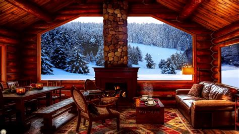 Cozy Cabin Winter Ambience | crackling Fireplace Sounds & Snow Fall for ...