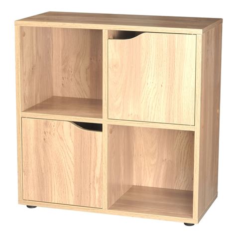 OAK 4 CUBE 2 DOOR WOODEN STORAGE UNIT DISPLAY SHELVING BOOKCASE SHELVES ...