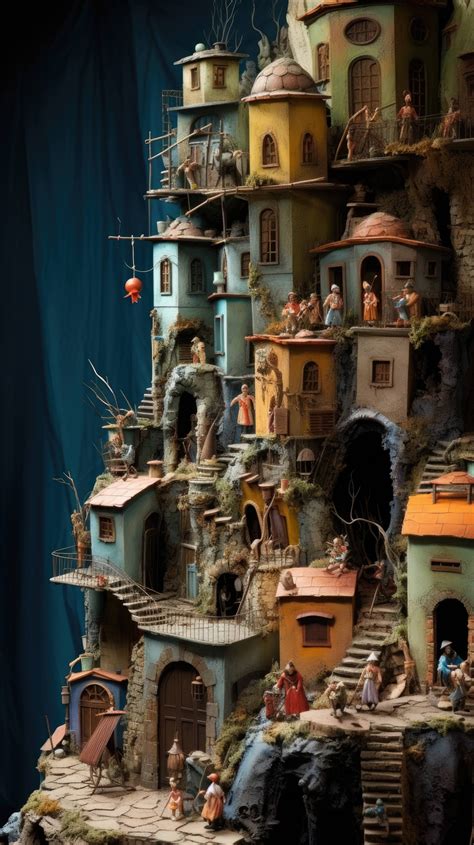 A detailed view of a mixed media diorama, combining miniature figures ...