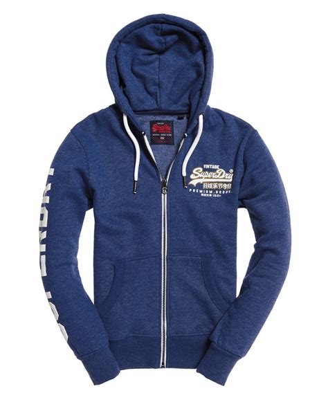 Mens - Vintage Logo Zip Hoodie in Native Blue Marl | Superdry UK