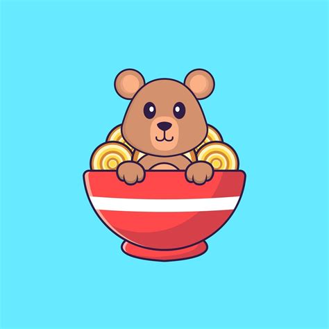 Cute rat eating ramen noodles. Animal cartoon concept isolated. Can ...