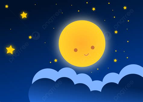 Cartoon Night Sky With Moon And Stars Background, Night Sky Background ...