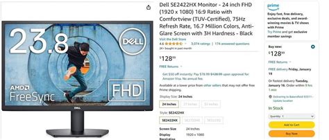 Dell SE2422H 24" 75Hz LED Full HD Monitor - Black - Excellent Condition ...